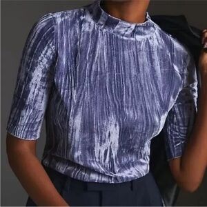 Anthropologie | Pilcro Velveteen Mock-Neck Top Slate Blue Size Medium